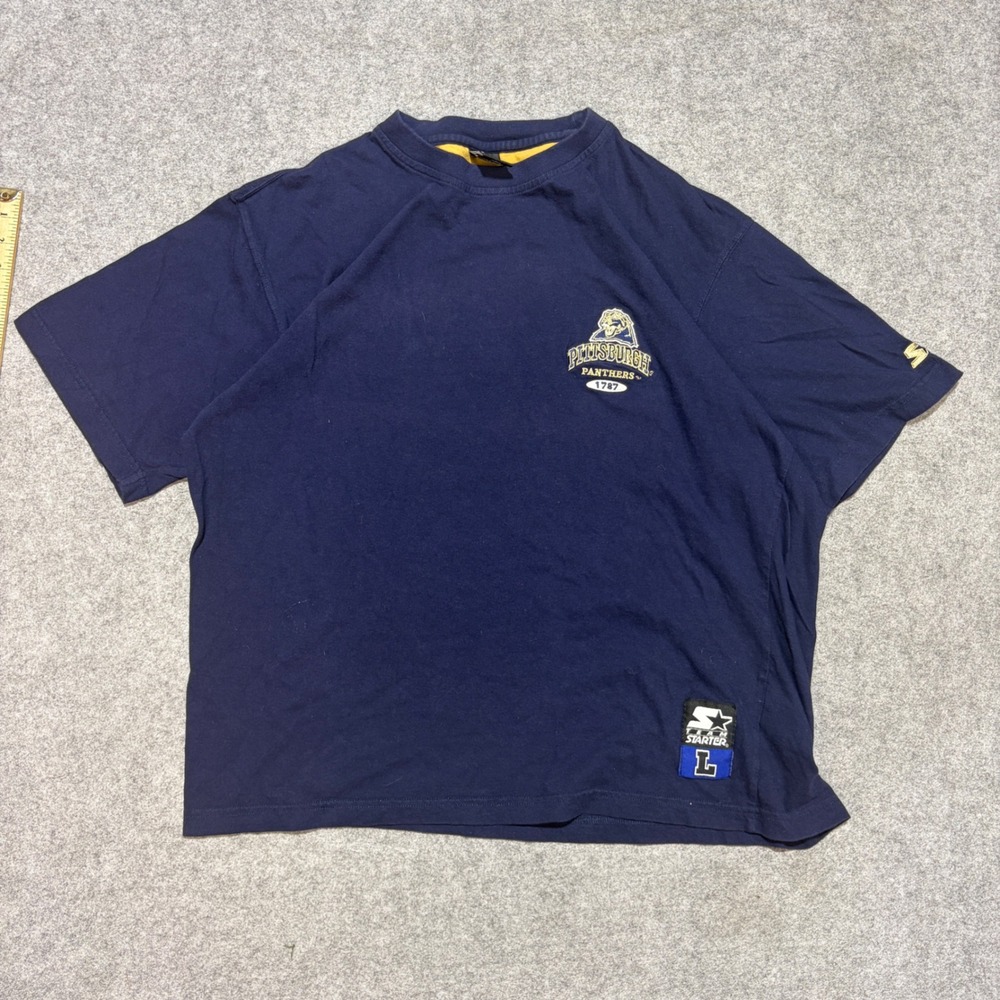 Vintage Starter Pittsburgh Panthers T-Shirt Mens Large Navy Blue Pitt NCAA Tee
